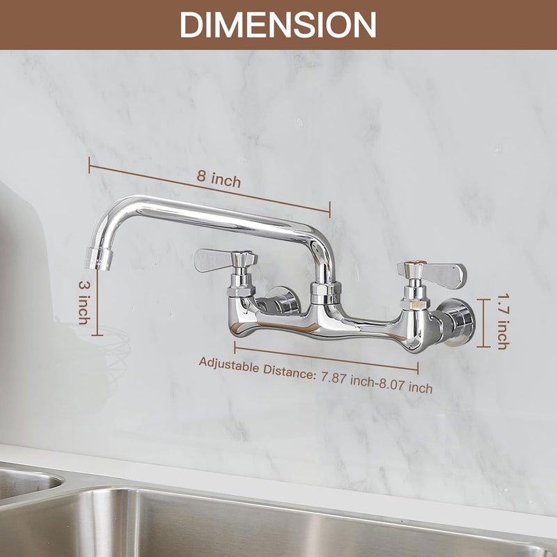 Homevacious Utility Sink Faucet Wall Mount Commercial Faucet Kitchen Laundry 8 Inch Swivel Spout 2 Dual Handle Restaurant Industrial Chrome Mixer Tap by Homevacious - Image 5